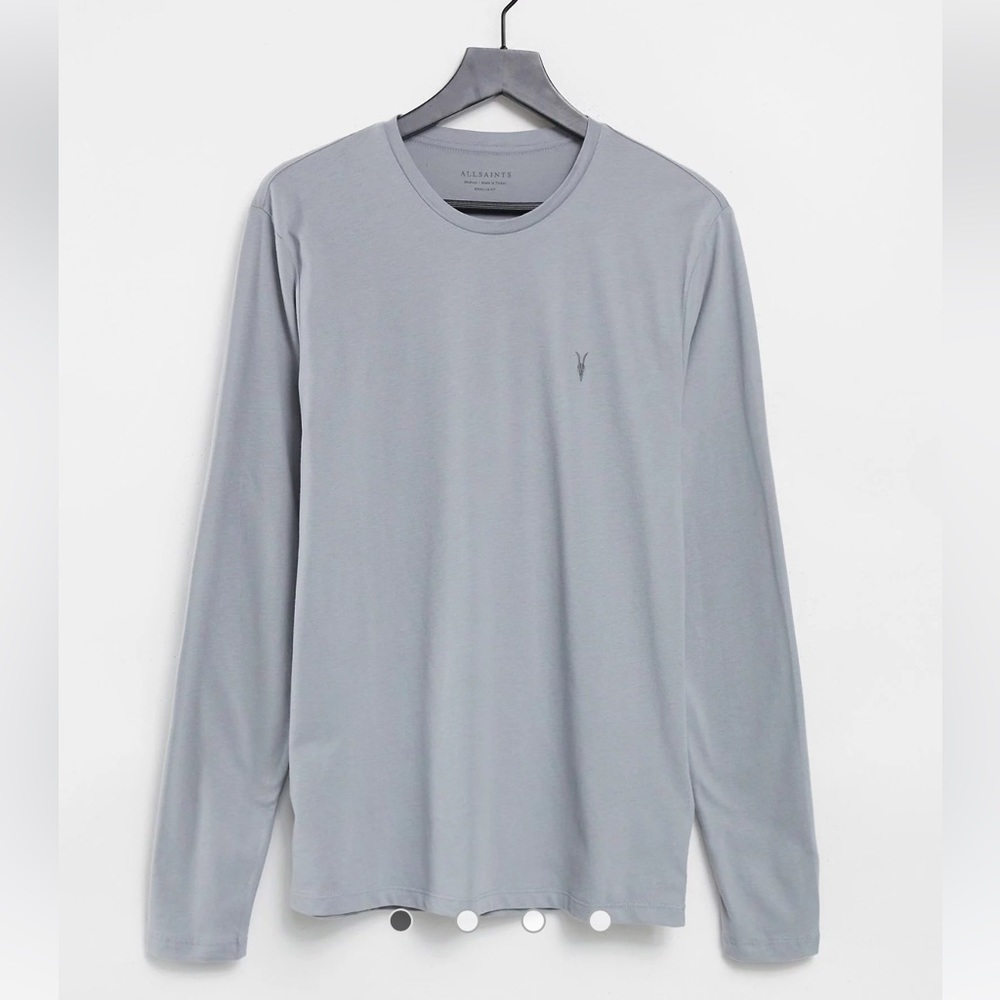 All Saints Brace long sleeve T-shirt in light gray regular fit Large crew neck